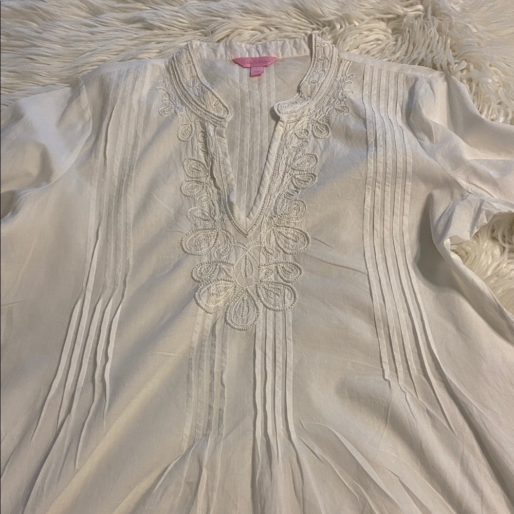 Lilly Pulitzer White Embroidered Tunic size L BNWOT length 31” bust 40” - Picture 9 of 12